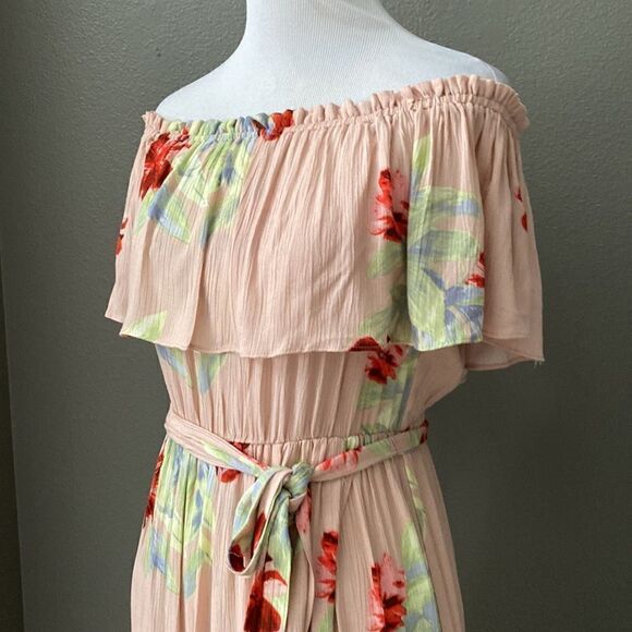 Lush GENEVIVE Floral Ruffle Off Shoulder Tie Waist Midi Dress - Picture 5 of 13